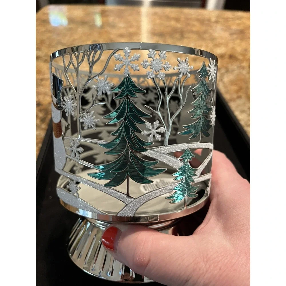 2023 Bath And Body Works 3 Wick‎ Pillar Candle Holder Happy Snowmen Brand New